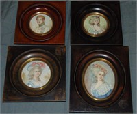 Signed Hand Painted Miniature Portraits. Lot of 4.