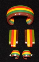 Pair of Bakelite Earrings Bracelet and Clips
