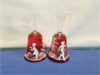 2 Clear Cranberry Bells With Scenes