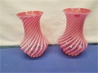 2 Fenton Cranberry Swirled Vases