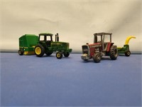 1/64" JD Tractor, Chopper, Round Baler & MF Tractr