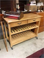 WOOD ROLLING KITCHEN CART W/2 DRAWERS