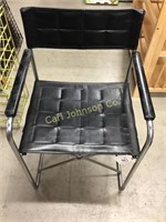 MID CENTURY FOLDING METAL & LEATHER CHAIR