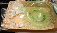 MISC COLLECTION OF GLASS INC. GREEN FOOTED ETCHED