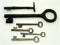 6 Antique Skeleton Keys - 2 are Jail Keys