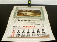 * Excellent 1919 Complete Calendar Cochrane, WI -
