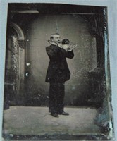 Tintype of a Man Playing the Horn