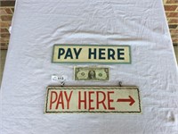 Pair of "Pay Here" Signs - Wood