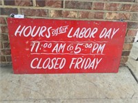 Wooden sign Hours of operation single sided (red)