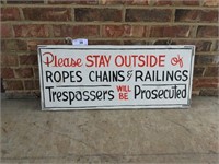 Wooden Sign Stay Outside Ropes Chains Railings