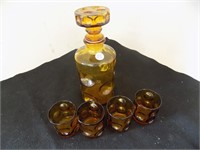 Amber Glass Decanter and 4 Glasses Italy