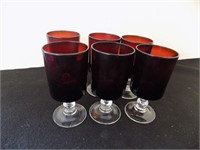 6 Ruby Wine Glasses
