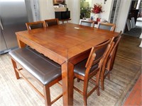 Pub Table w/ 6 Chairs & Bench - 60" Square