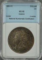 1883-CC Morgan Silver Dollar MS 66 Rainbow