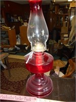 Vintage Red Glass Large Oil Lamp