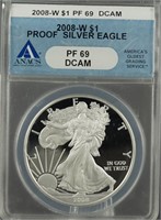 2008-W American Silver Eagle Proof ANACS PF69 DCAM