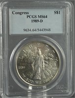 1989-D Congress Silver Dollar PCGS MS 64