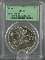 1991-1995 World War II Silver Dollar PCGS MS 69