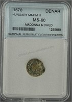 1578 Hungary Maxim II Silver Denar MS 60