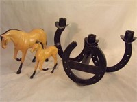 Metal Candle Stand & 2 Horses