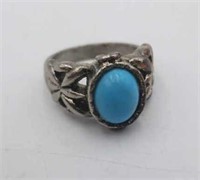 RING TURQUOISE SILVERTONE SIZE 6
