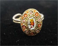 RING CHIPPED STONE FLORAL ORANGE, YELLOW, PINK,