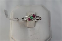 10kt White Gold Ruby Emerald Diamond Ring sz7