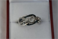Sterling Silver Blue Diamond & Diamond Ring Sz6.5