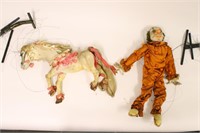 Orange Clown & Circus Horse 1968 Marionette