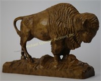 WOOD CARVING OF A BUFFALO - MONOGRAMMED
