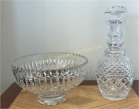 CUT CRYSTAL PEDESTAL BOWL AND DECANTER