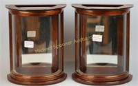 PAIR MAHOGANY AND GLASS DEMI LUNE WALL SCONCES