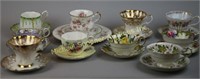 TEN ENGLISH CUPS AND SAUCERS + PLATE