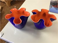 Pair of Blue & Orange Flower Vase