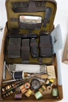 Vintage Travel Kit / Mirror / Wood Sewing Spools