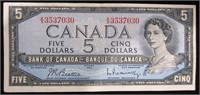 1954 CAD $5 Banknote Beattie/Rasminsky