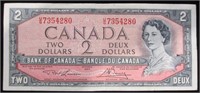 1954 CAD $2 Banknote Lawson / Bouey U/G Prefix