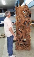7 Ft Wood Carved Dragon Scultpure