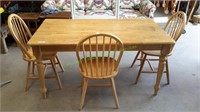 Blond Farm Table w/ 3 Chairs