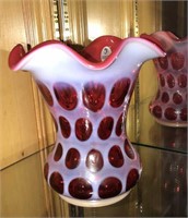 Fenton cranberry thumbprint vase