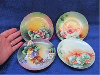 4 old hand painted & signed saucers