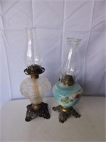 Pair of Cast Based Oil Lamps