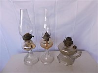 Three Antique Oil Lamps