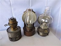 Two Antique Wall Mount Oil Lamps