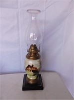 Antique Hand Painted Metal Base Oil Lamp