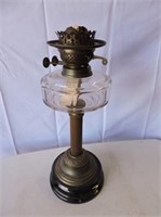 Double Wick Brass and Glass Base Oil Lamp