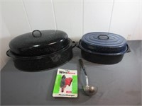 (2) Enamel Oven Roasters, a Ladle & a Phone