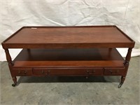 Two Tier Coffee Table, Cherry Finish, on Wheels