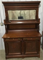 Mahogany Side Board with Mirror Back, 2 Drawers