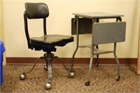 Vintage Industrial Metal Typewriter Stand & Chair
